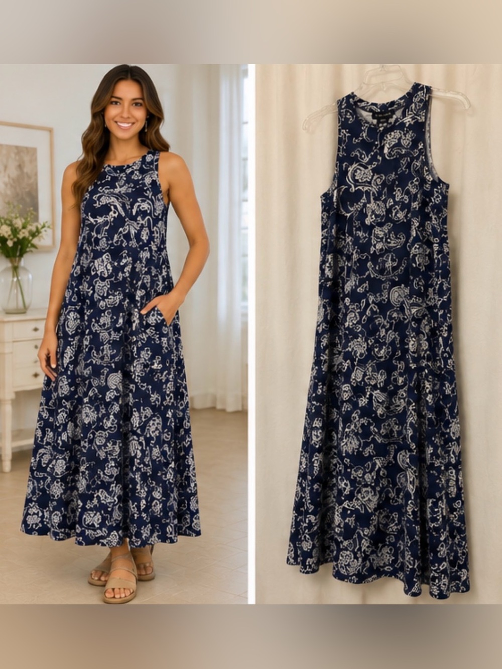 New with Tags Sanctuary Navy & White Paisley Maxi Dress Size Small